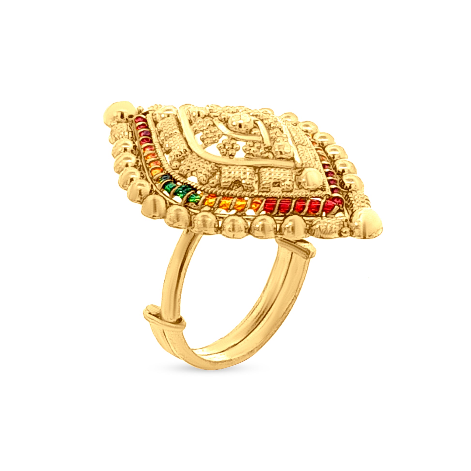 22k Gold Filigree Work Colorful Stone Traditional Engagement Ring