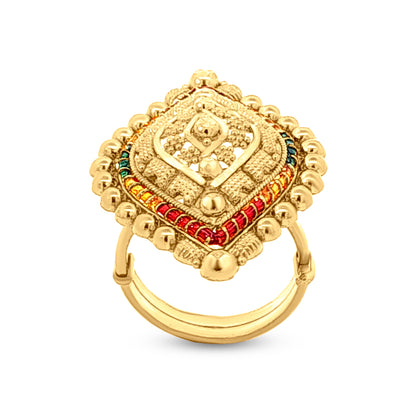 22k Gold Filigree Work Colorful Stone Traditional Engagement Ring