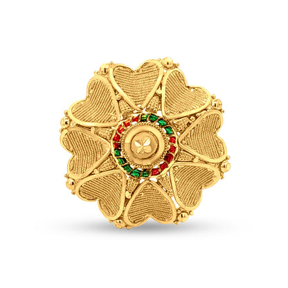 22k Gold Beautiful Heart Flower Adjustable Ring