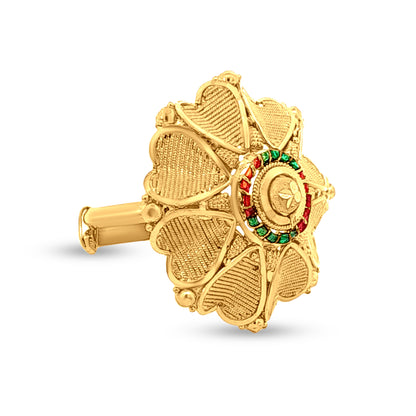 22k Gold Beautiful Heart Flower Adjustable Ring