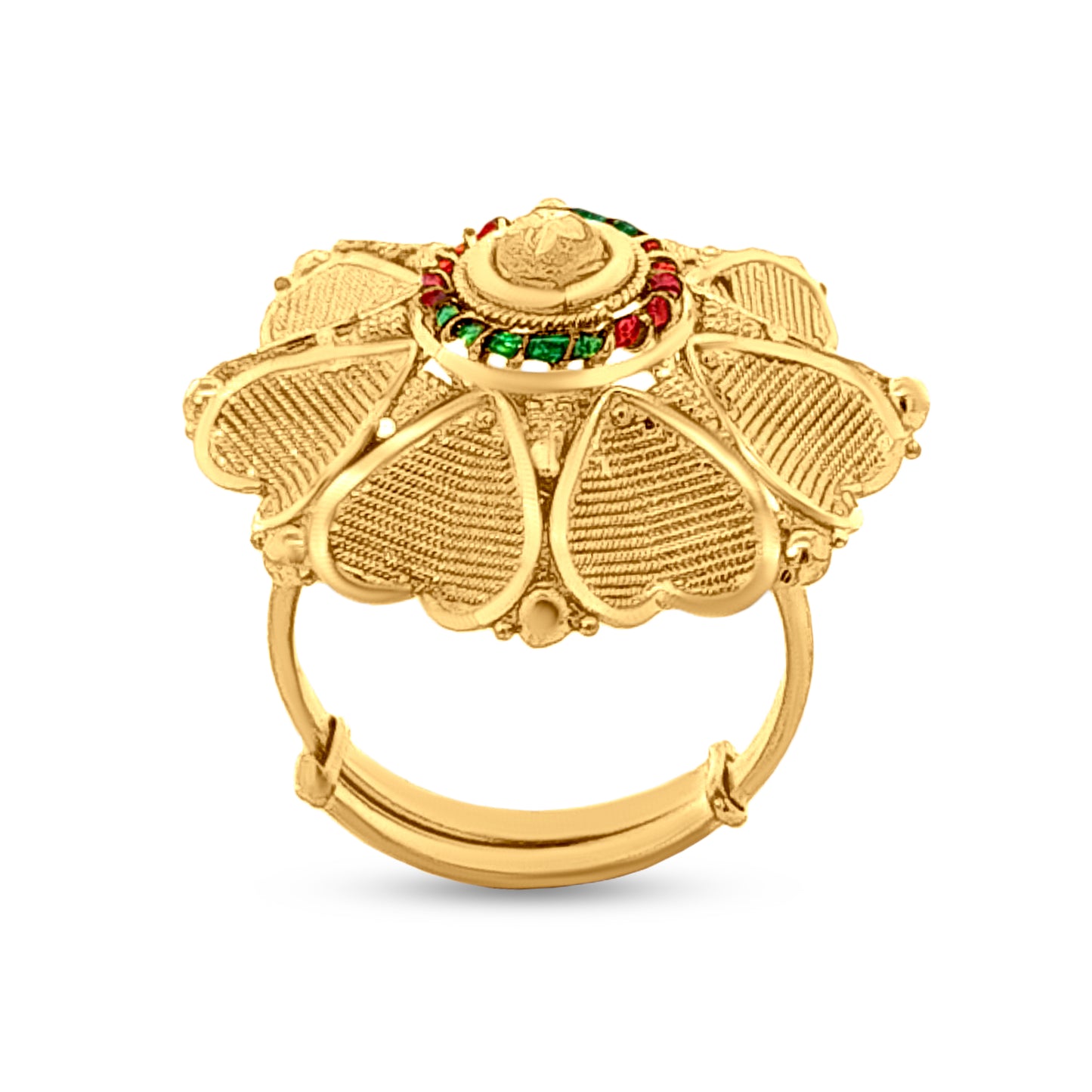 22k Gold Beautiful Heart Flower Adjustable Ring