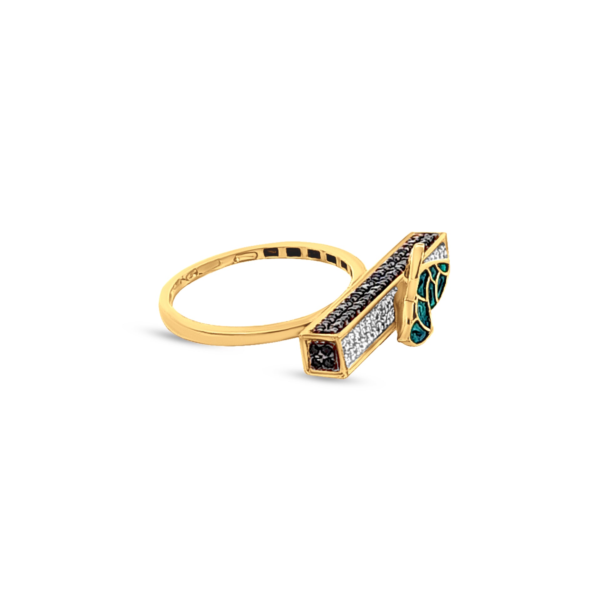 18k Gold Bar Ring with Blue Butterfly Motif