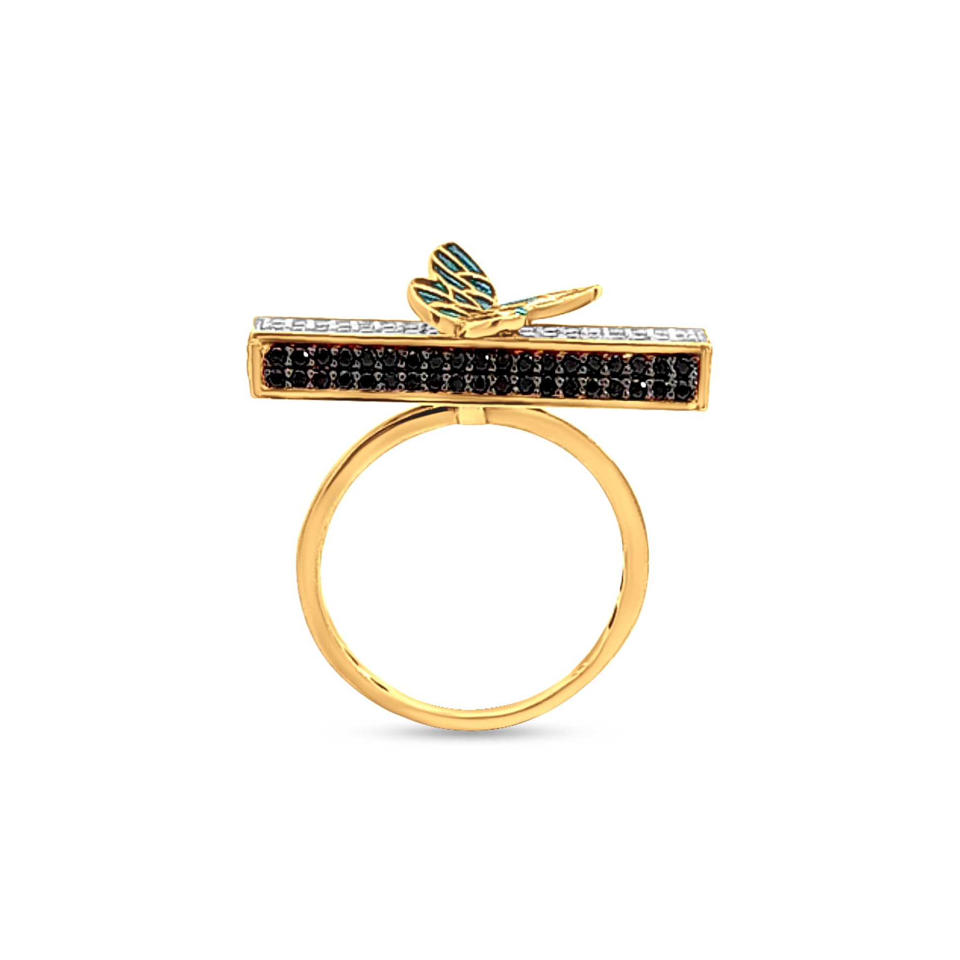 18k Gold Bar Ring with Blue Butterfly Motif