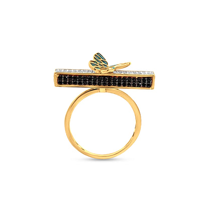 18k Gold Bar Ring with Blue Butterfly Motif