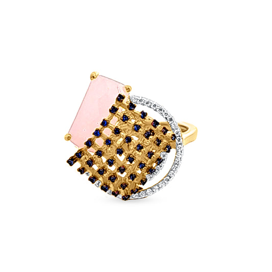 Contemporary Elegance with 18K Gold Pink and Blue Stone Ring