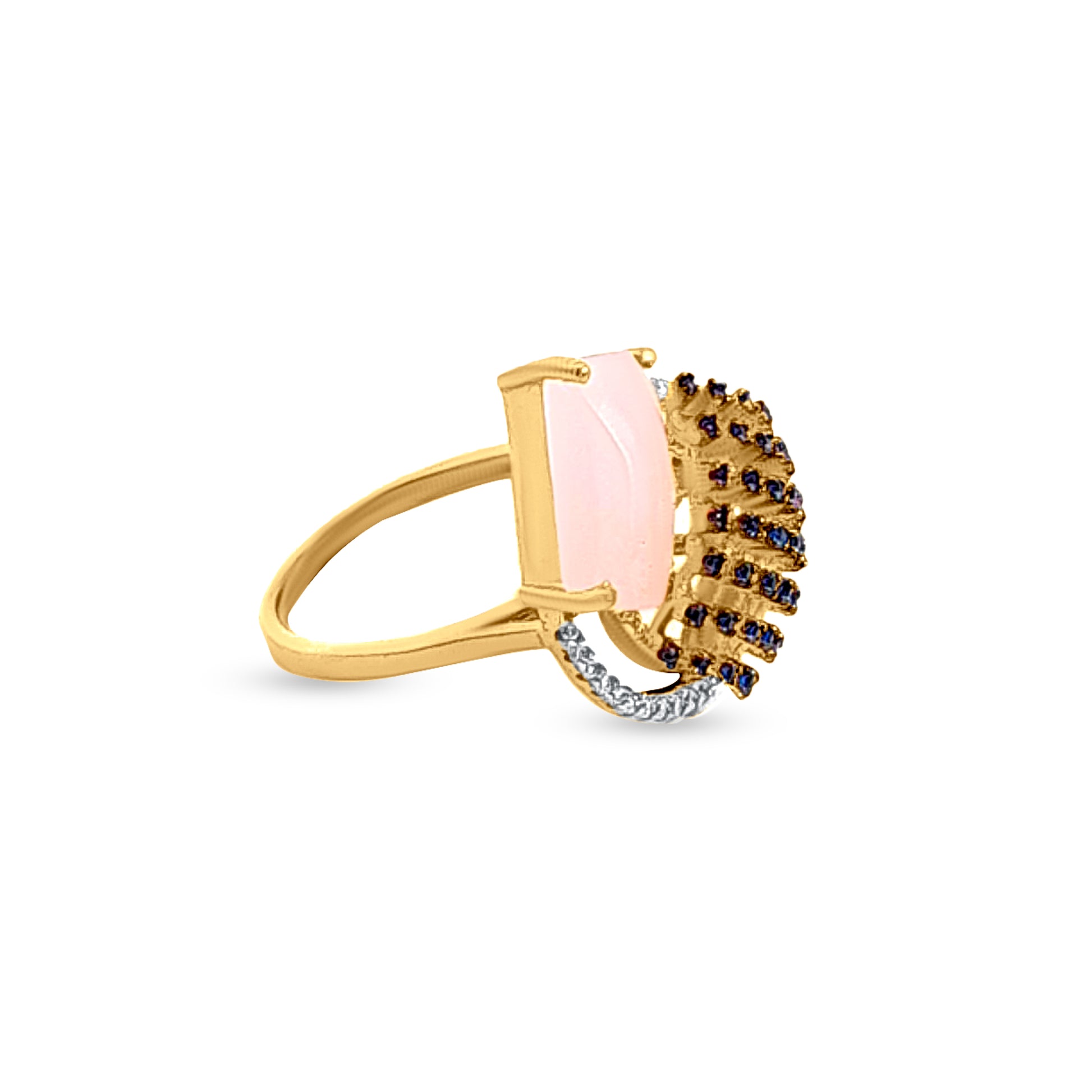 Contemporary Elegance with 18K Gold Pink and Blue Stone Ring