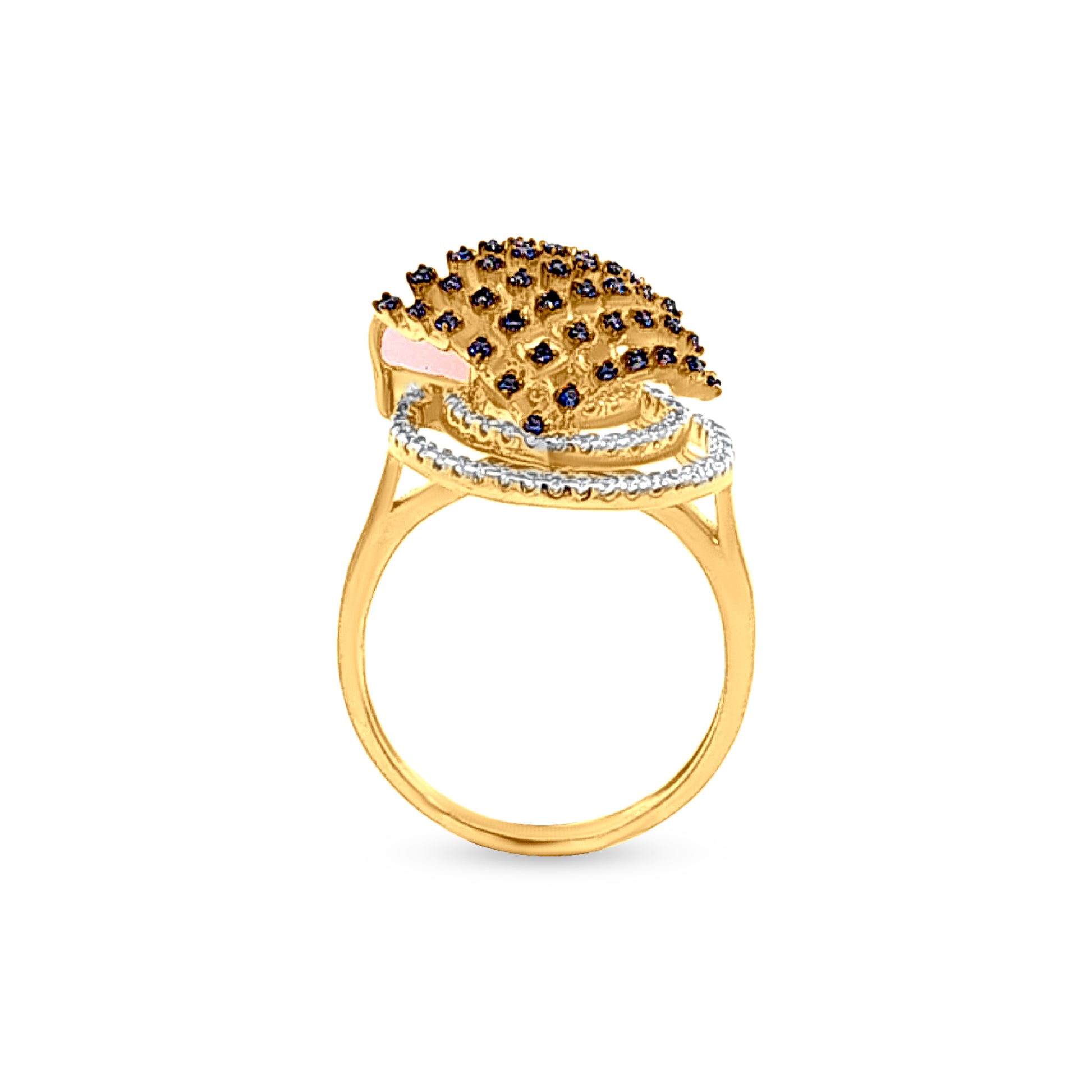 Contemporary Elegance with 18K Gold Pink and Blue Stone Ring