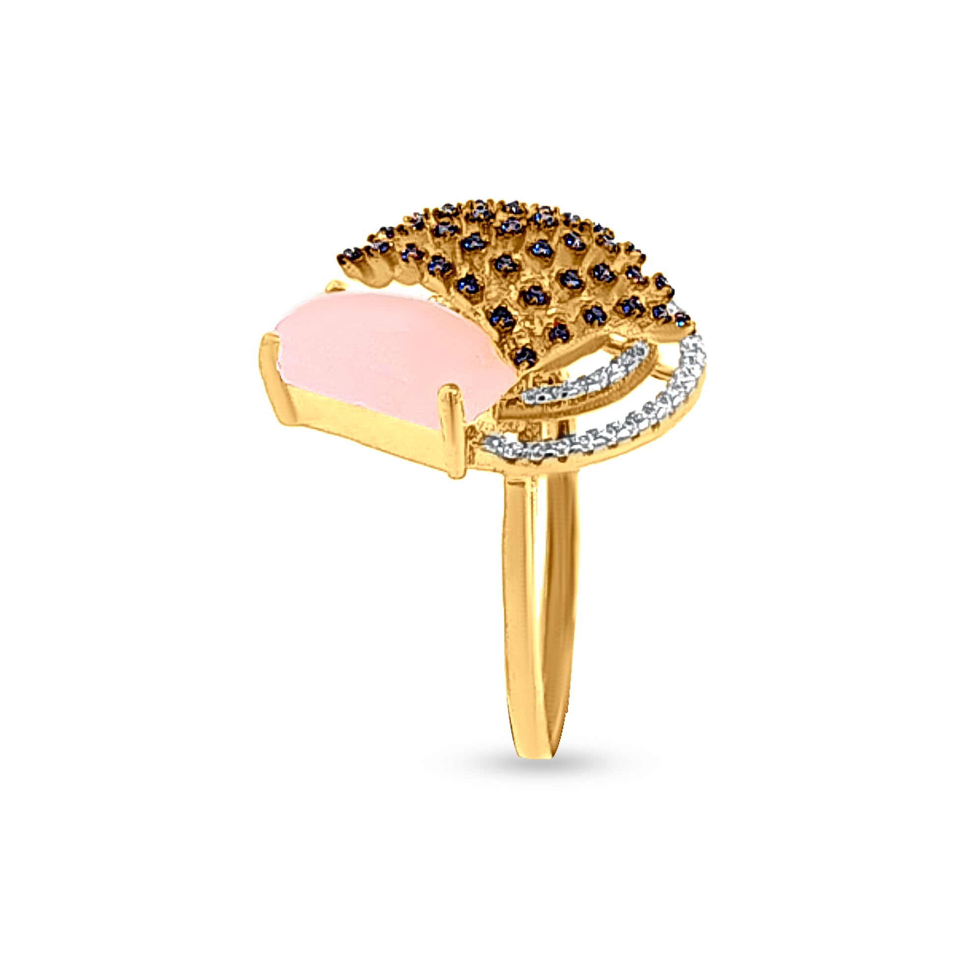 Contemporary Elegance with 18K Gold Pink and Blue Stone Ring