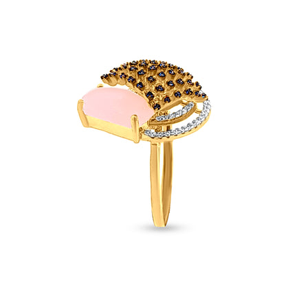 Contemporary Elegance with 18K Gold Pink and Blue Stone Ring