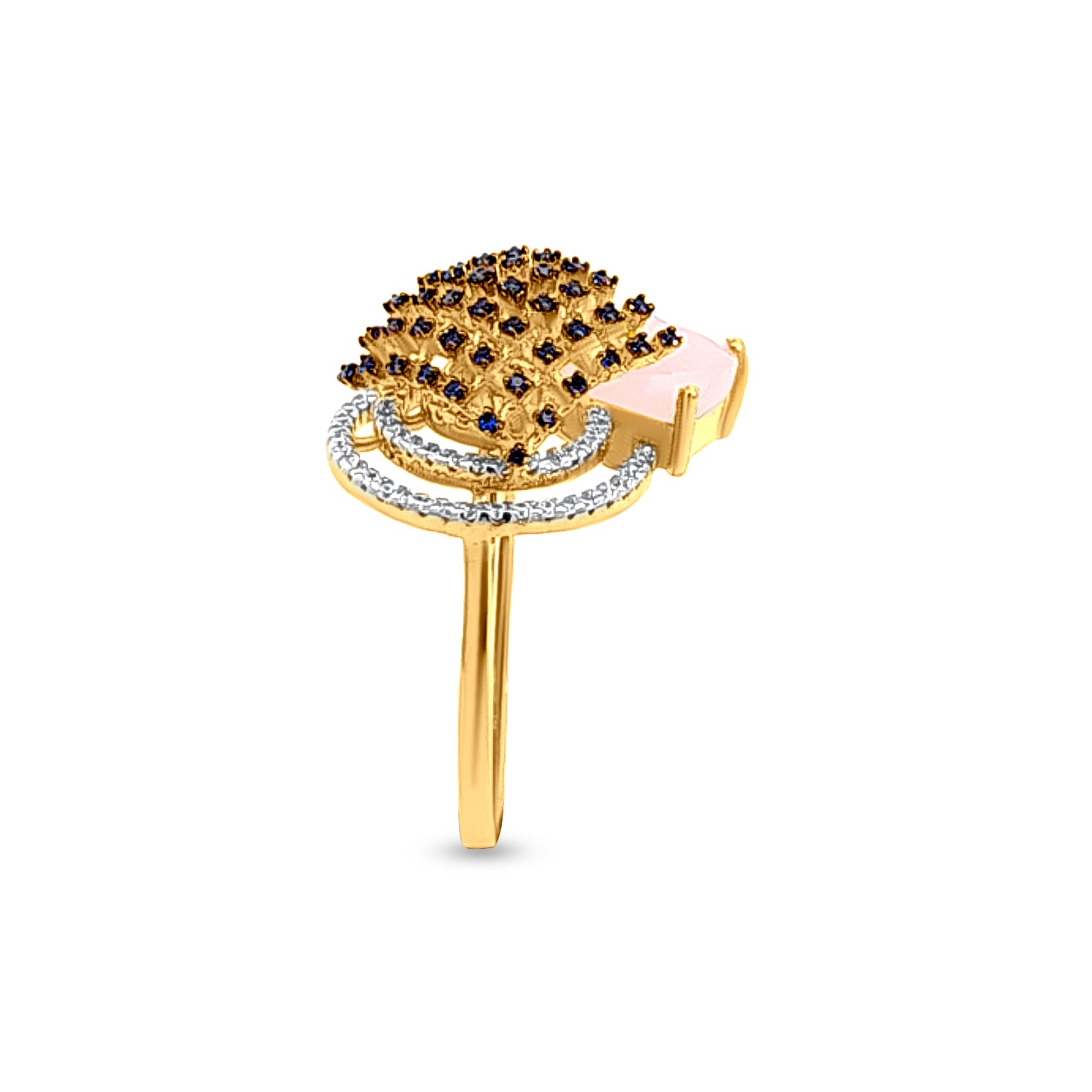 Contemporary Elegance with 18K Gold Pink and Blue Stone Ring