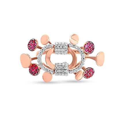 18k Rose Gold Contemporary Design Ring with Zircons and Pink Stone