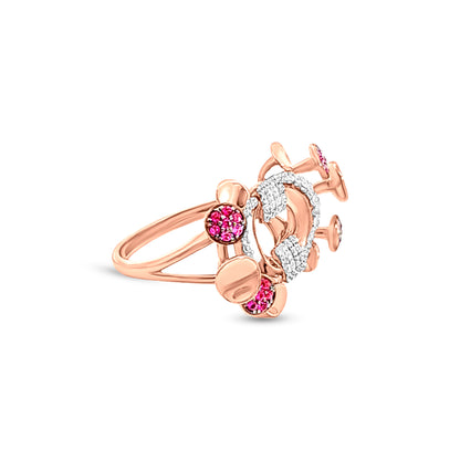 18k Rose Gold Contemporary Design Ring with Zircons and Pink Stone