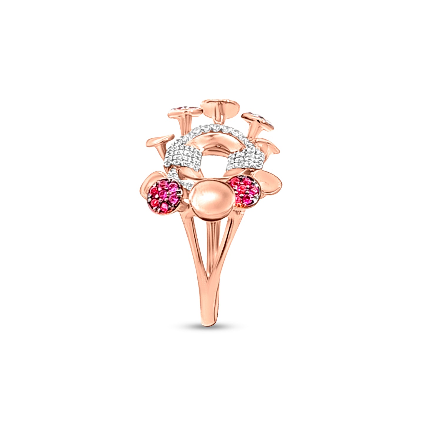 18k Rose Gold Contemporary Design Ring with Zircons and Pink Stone