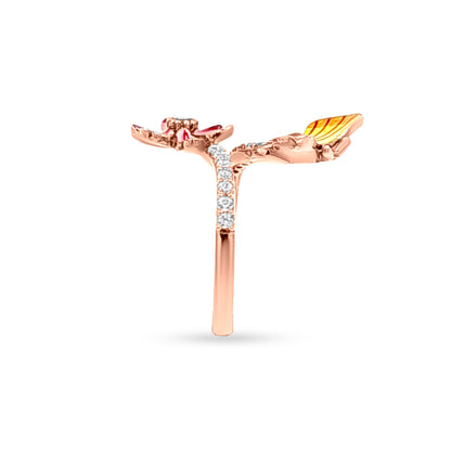 18k Rose Gold Pink Flower and Butterfly Ring