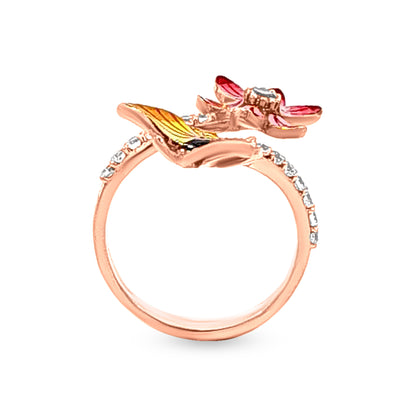 18k Rose Gold Pink Flower and Butterfly Ring