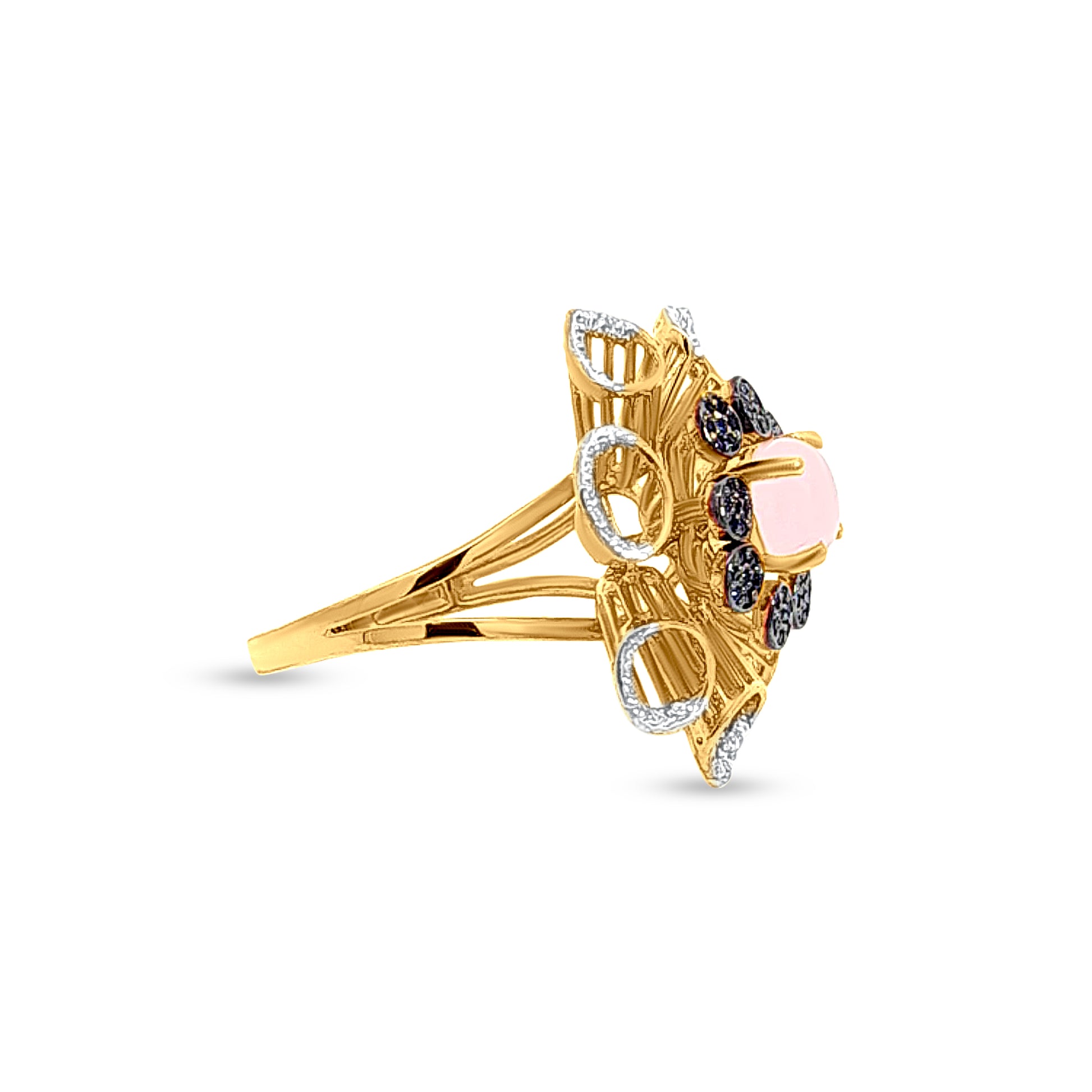 18k Gold Pink and Blue Stone Studded Flower Bouquet Ring with Dazzling Zirconia