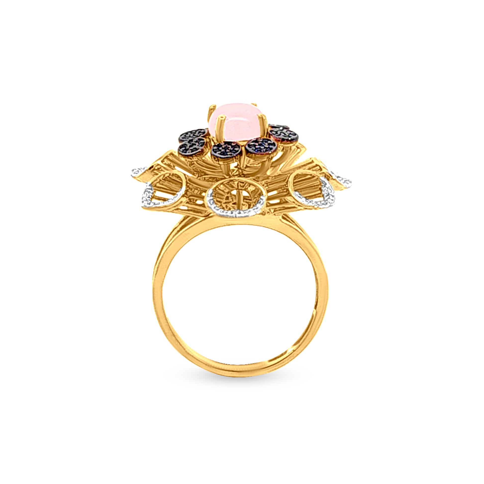 18k Gold Pink and Blue Stone Studded Flower Bouquet Ring with Dazzling Zirconia