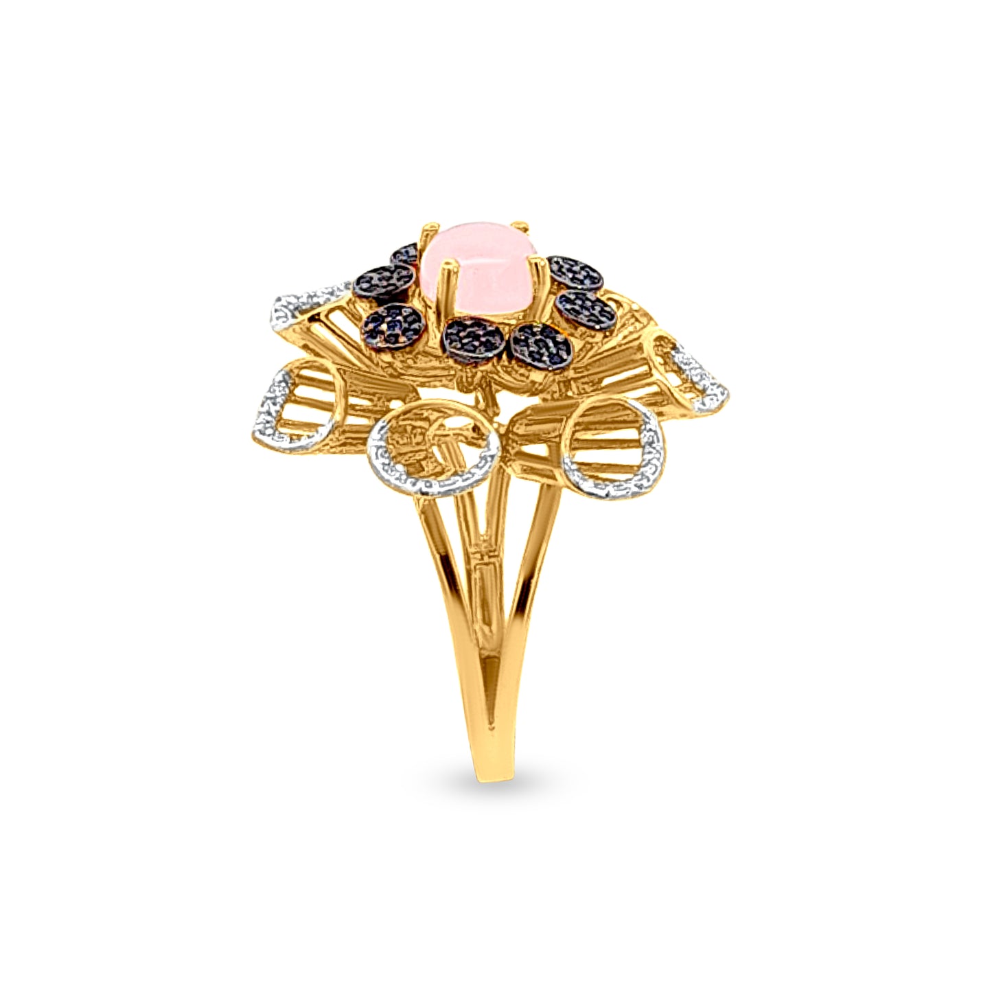 18k Gold Pink and Blue Stone Studded Flower Bouquet Ring with Dazzling Zirconia