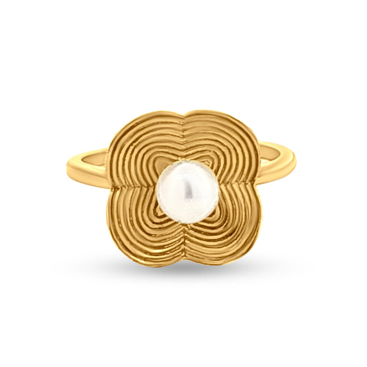 22k Gold Moti Flower Ring