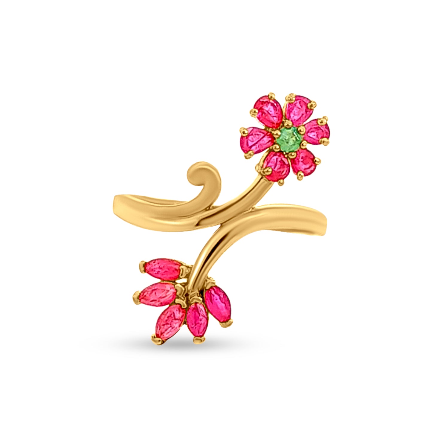 22k Gold Pink and Green Lotus Flower Ladies Ring