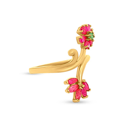 22k Gold Pink and Green Lotus Flower Ladies Ring