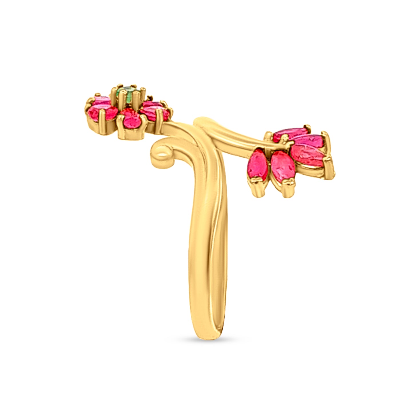 22k Gold Pink and Green Lotus Flower Ladies Ring