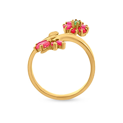 22k Gold Pink and Green Lotus Flower Ladies Ring