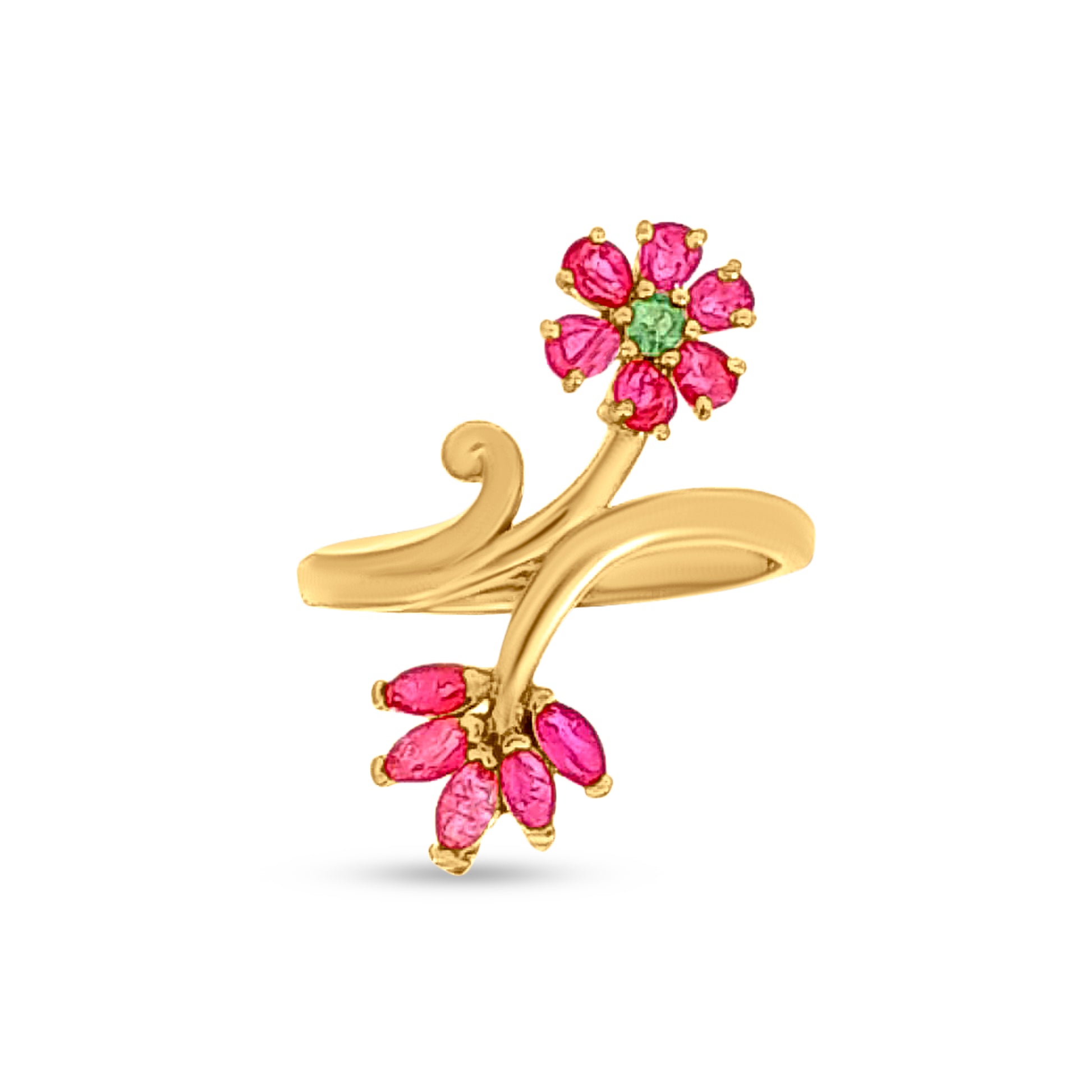 22k Gold Pink and Green Lotus Flower Ladies Ring