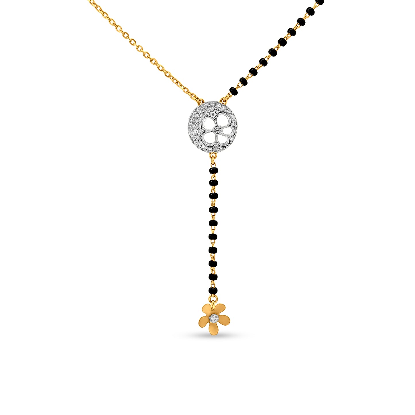 22K Gold Mangalsutra with Black Beads and Diamond Motif