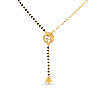 22K Gold Mangalsutra with Black Beads and Diamond Motif