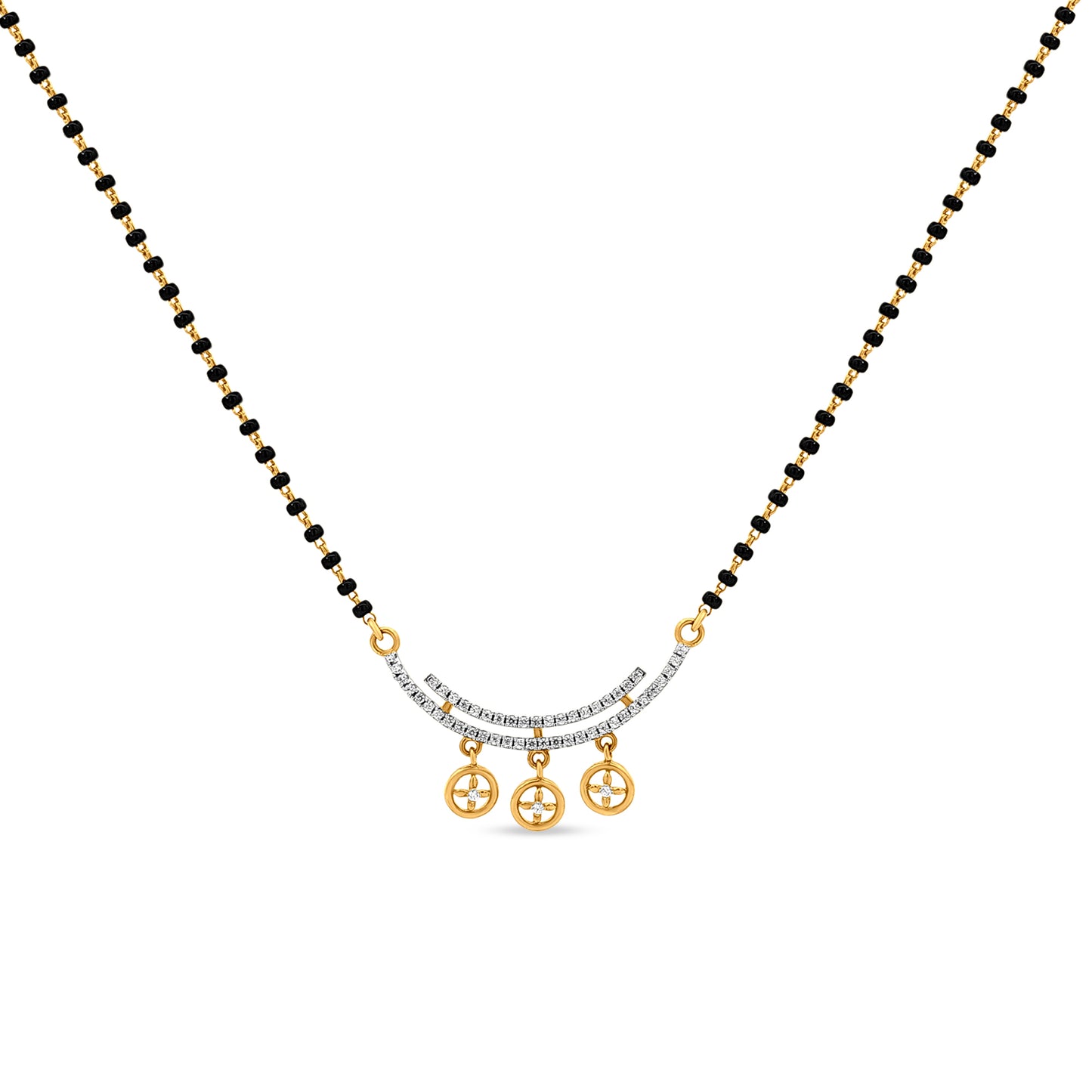 Tanisha 22K Gold Halfmoon Crescent Mangalsutra with Triple Round Motif