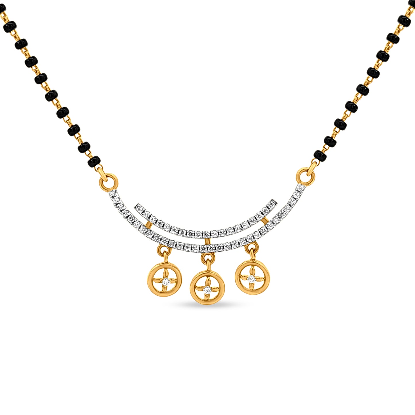 Tanisha 22K Gold Halfmoon Crescent Mangalsutra with Triple Round Motif