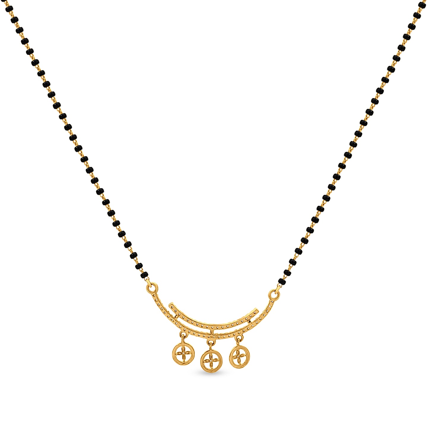 Tanisha 22K Gold Halfmoon Crescent Mangalsutra with Triple Round Motif