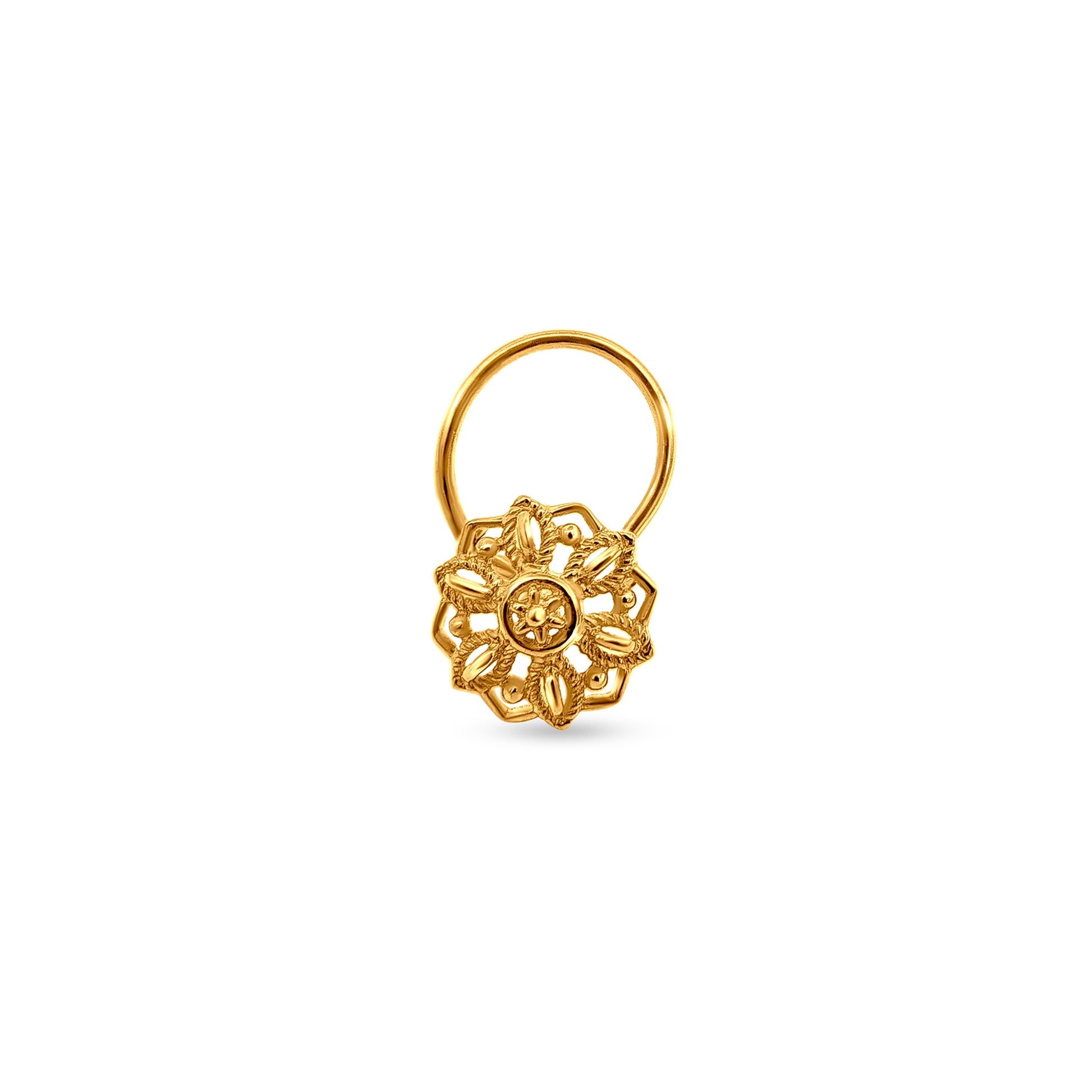 22k Gold Wired Intricate Floral Design Nose Pin