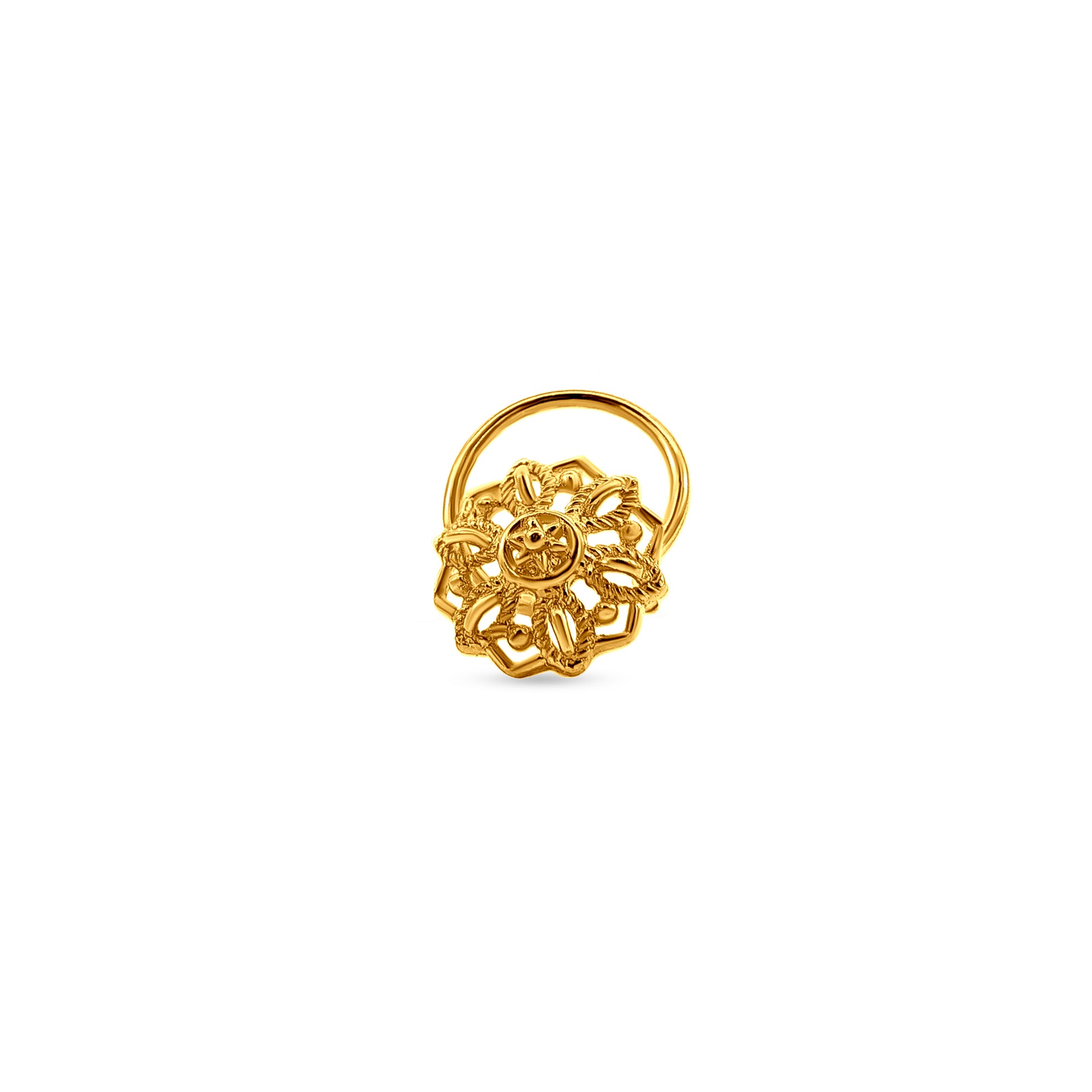 22k Gold Wired Intricate Floral Design Nose Pin