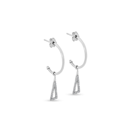 Platinum Round Diamond Statement Hanging Hoop Earrings