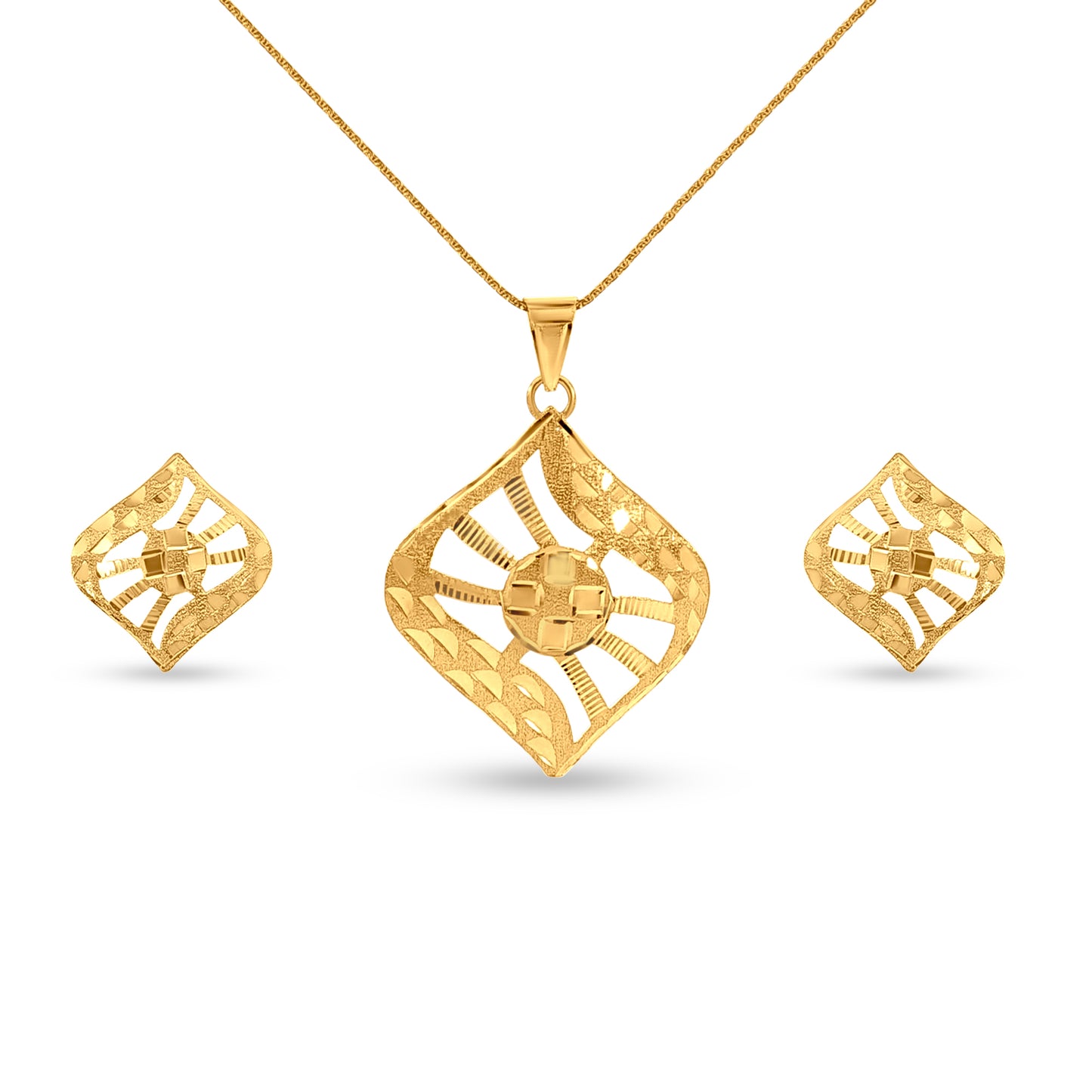 22K Gold Designer Pendant and Earring Set