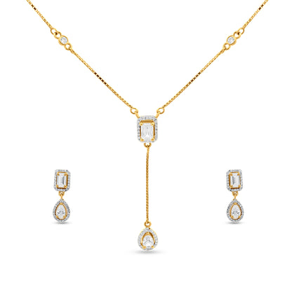 18k Gold Diamond-Like Stone Pendant & Earring Set