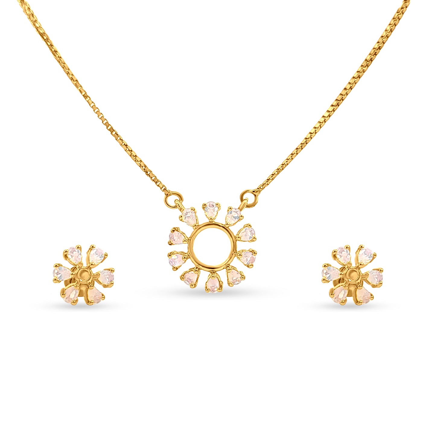 18k Gold Floral Pendant & Earring Set