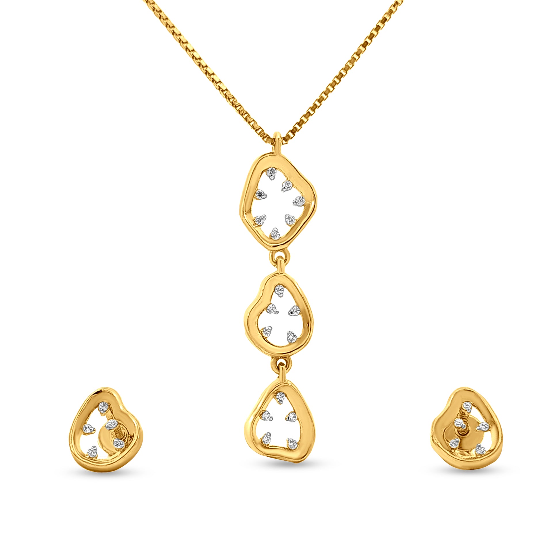 18k Gold Pebble Pendant & Earring Set