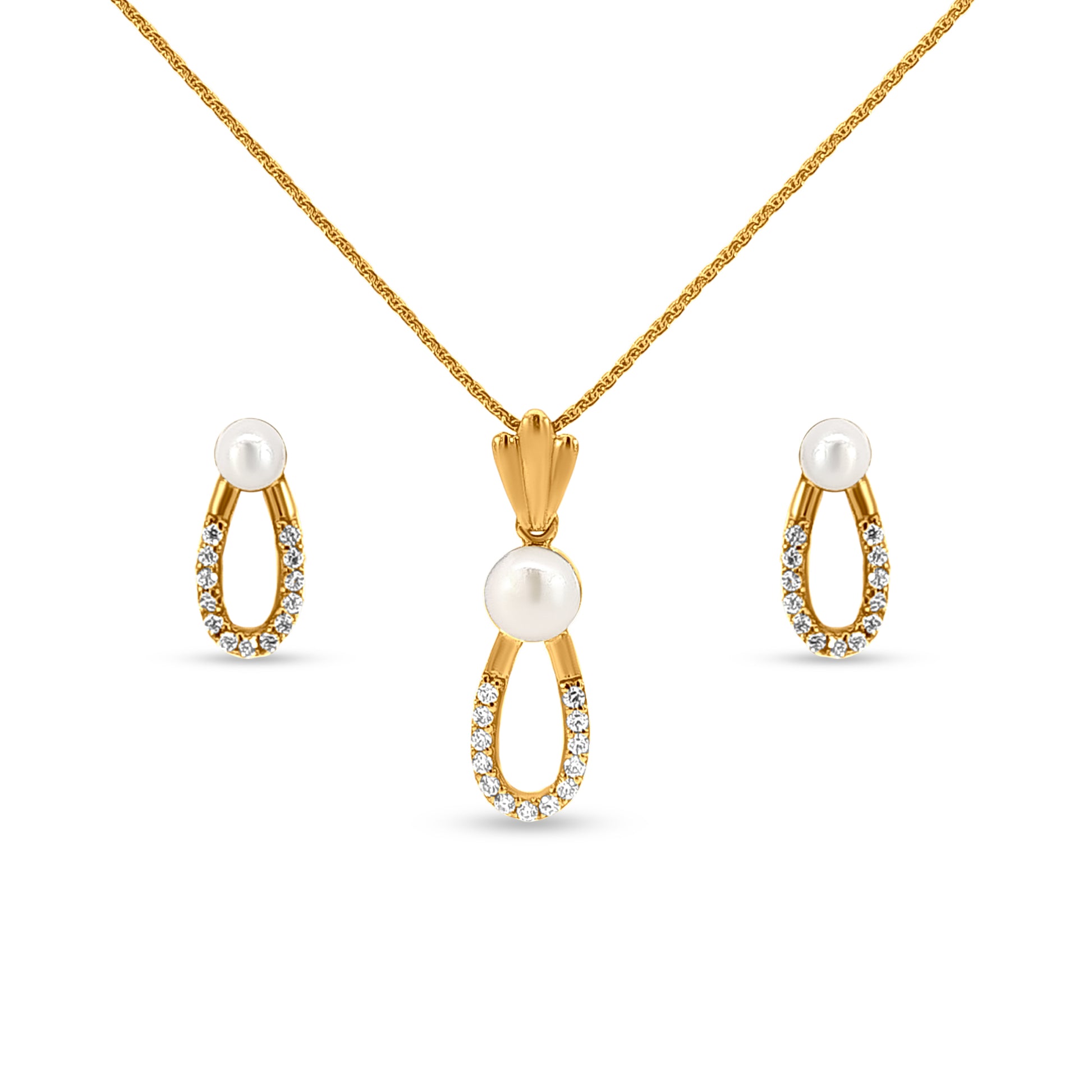 22K Gold Pearl Pendant and Earring Set