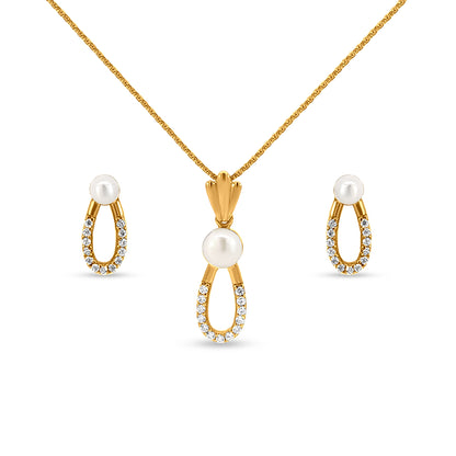 22K Gold Pearl Pendant and Earring Set