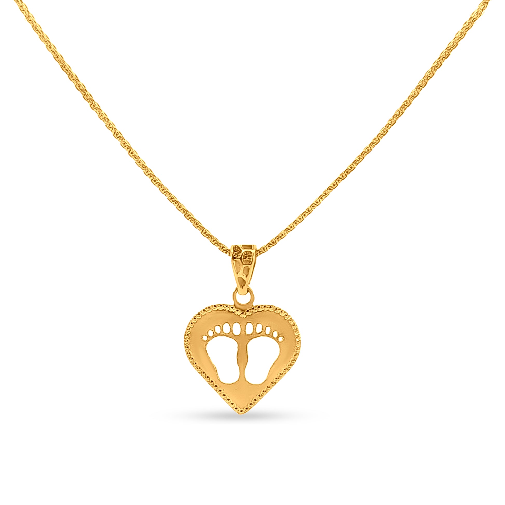 Minimalist Gold Baby Foot Heart Pendant and Earring Set