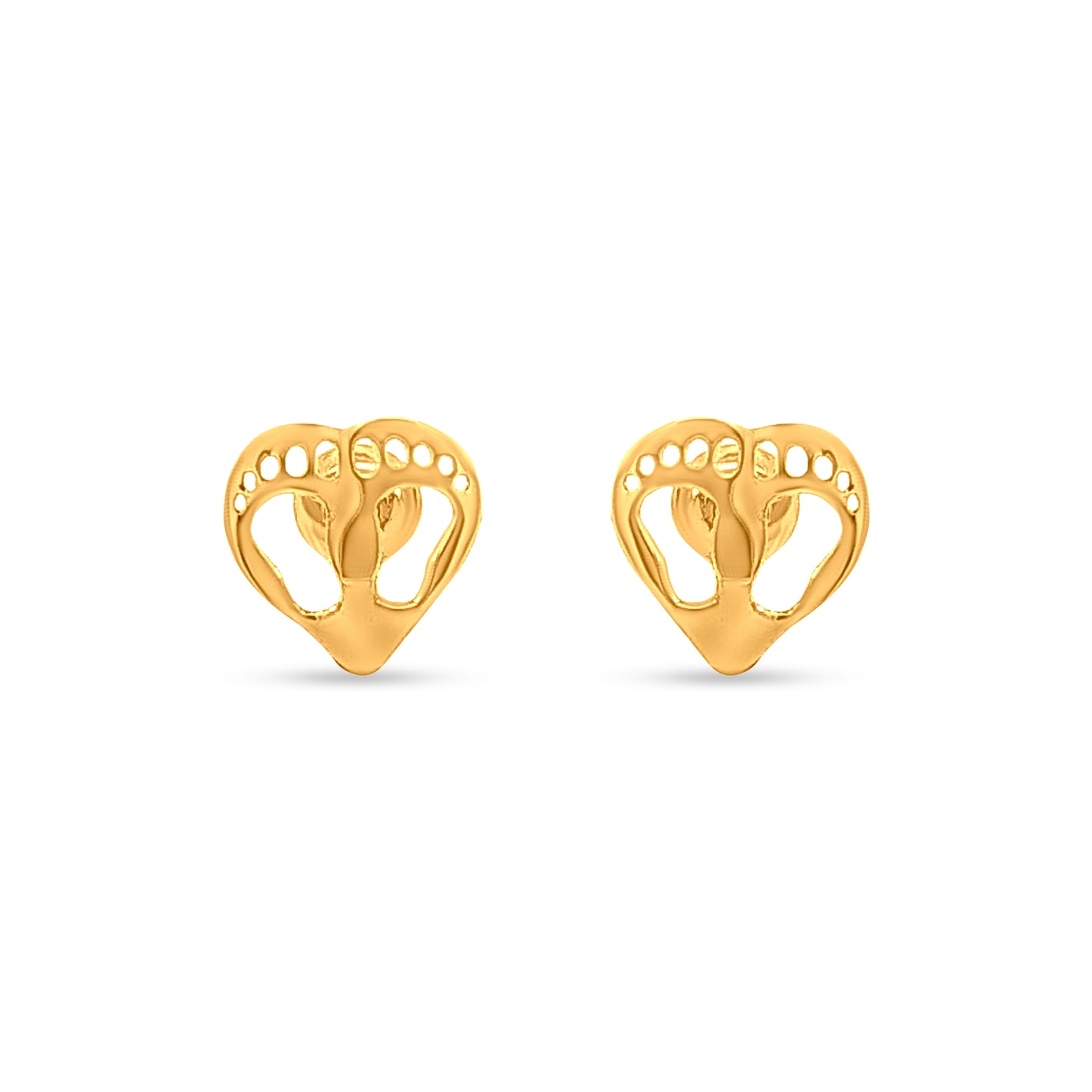 Minimalist Gold Baby Foot Heart Pendant and Earring Set