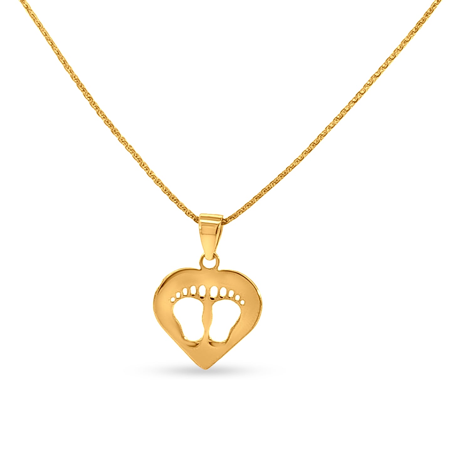 Minimalist Gold Baby Foot Heart Pendant and Earring Set