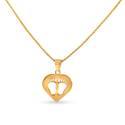 Minimalist Gold Baby Foot Heart Pendant and Earring Set