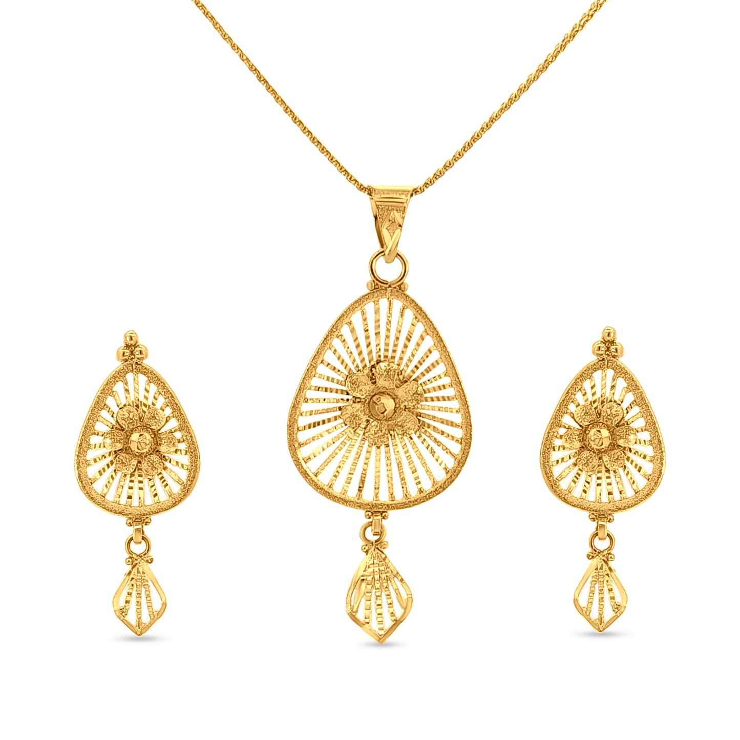 22K Gold Stunning Charm Pendant and Earrings Set