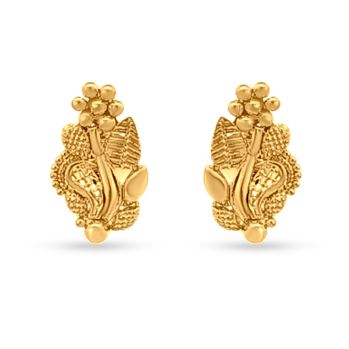 22k Gold Flower and Leaves Earrings