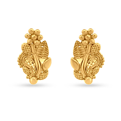 22k Gold Flower and Leaves Earrings