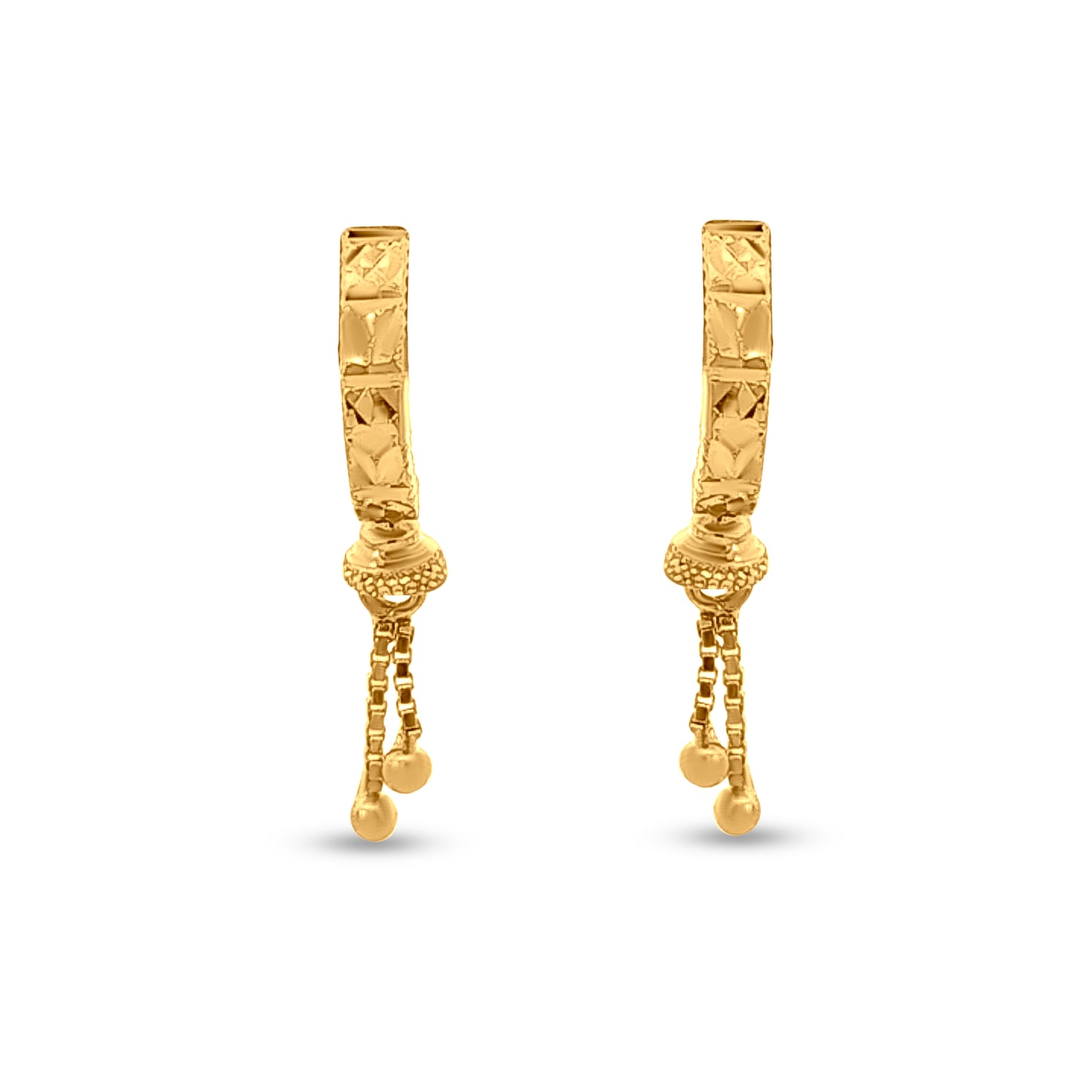 Tarini: 22k Yellow Gold Studs with Hanging Gold Beads